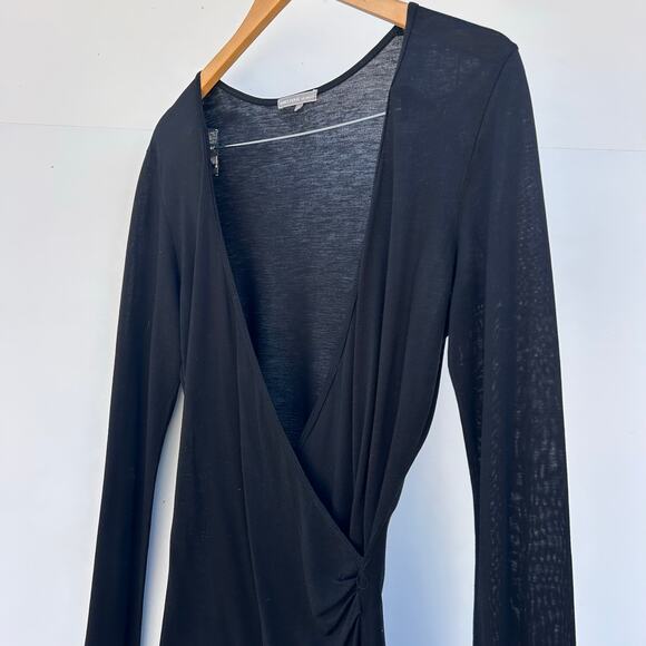 James Perse Deep V Faux Wrap Long Sleeve Thin Cotton Shirt Extra Large XL Black - Picture 6 of 8